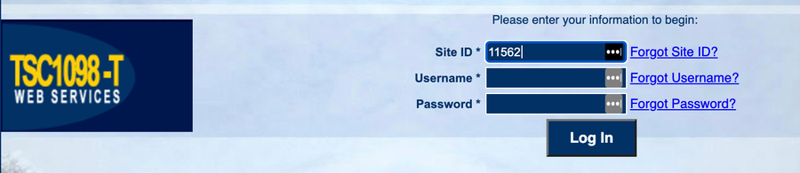 TSC1098-T Web Services. Screenshot of webpage form for info.
